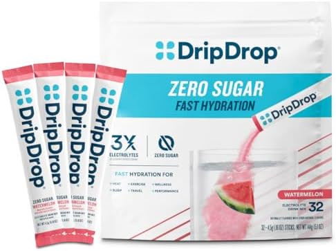 Dripdrop Sugar Hydration Packets Zero Classic Variety Pack Single Serve Electrolytes Powder Drink Mix Lemon Lime Watermelon Peach Passion Fruit Nongmo Gluten Vegan 32 Sticks