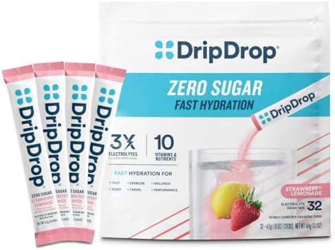 Dripdrop Sugar Hydration Packets Zero Strawberry Lemonade Single Serve Electrolytes Powder Drink Mix Nongmo Gluten Vegan 32 Sticks