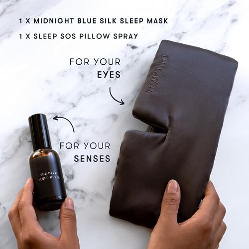 Drowsy Deep Sleep Bundle Sleep This Season. Luxury Silk Sleep Mask Drowsy Midnight Blue Sleep Mask And Drowsy Deep Sleep Sos Pillow Spray
