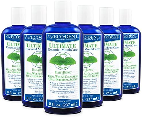 Ecodent Alcohol Mouthwash Mint Ultimate Essential Mouthcare Oral Care Mouth Wash For Adults Baking Soda Mouth Rinse With Coq10/Herbs/Essential Oils 8 Fl Oz (Pack Of 6)