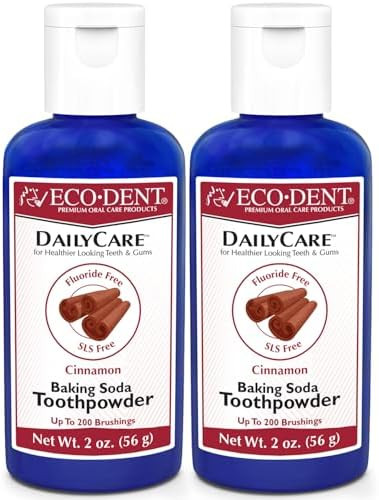 Ecodent Dailycare Baking Soda Toothpowder Cinnamon 2Pack Fluoride Toothpaste Powder With Minerals & Essential Oils 2 Oz Ea