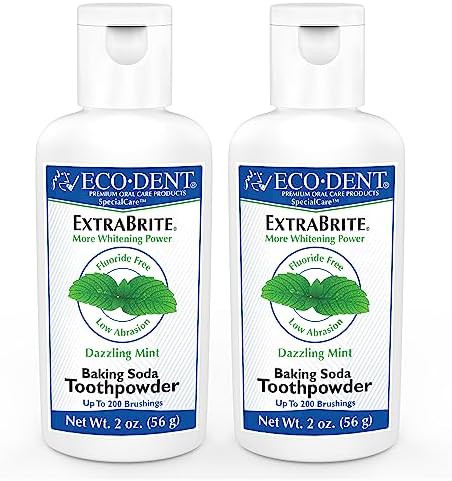 Ecodent Extrabrite Baking Soda Toothpowder Mint Fluoride Toothpaste Powder Sls Tooth Powder With Oxidizing Calcium Peroxide Whitening Toothpaste Alternative 2 Oz Ea (Pack Of 2)