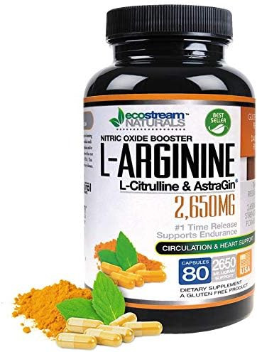 Ecostream Naturals Max 2650Mg Nitric Oxide Booster Larginine Lcitruline And Astragin Time Release 2650 Max Formula