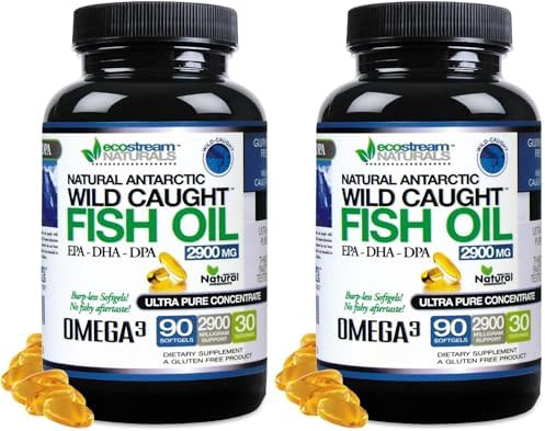 Ecostream Naturals Wild Caught Omega 3 Fish Oil Dpaepadha Supplement 2900 Milligrams Now With Even More Dpaepadha