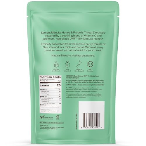 Egmont Honey Manuka Honey & Propolis Throat Drops 50 Count Umf 15+ Zealand Honey With Vitamin C Soothing Natural Relief For Sore Throats