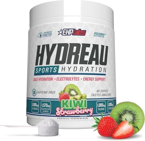 Ehp Labs Hydreau Electrolytes Powder No Sugar Hydration Powder For Endurance & Energy Electrolyte Powder For Men & Women Sugar Electrolytes Kiwi Strawberry (40 Serves)