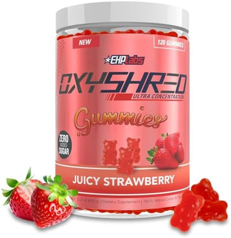 Ehp Labs Oxyshred Gummies Pre Workout Gummies & Energy Chews With 100Mg Caffeine Lcarnitine For Thermo & Metabolic Support All Natural Energy Boost Strawberry Flavor “ 60 Servings