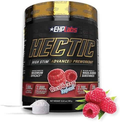 Ehp Labs Hectic Preworkout High Stim Advanced Pre Workout Powder For Max Performance Caffeine Beta Alanine Coconut Water Energy Pump Recovery & Hydration 40 Serves (White Gummy)