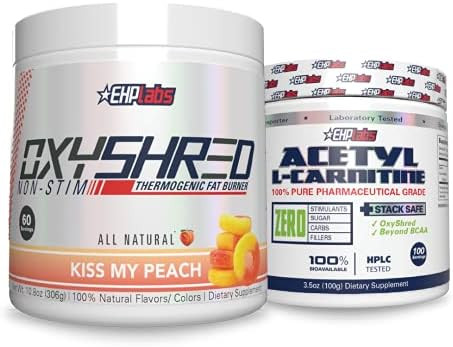 Ehp Labs Nonstim + Acetyl Bundle Oxyshred Thermogenic Pre Workout Powder & Shredding Supplement Acetyl Lcarnitine Supports Natural Energy Production Aids Metabolism & Healthy Brain Function