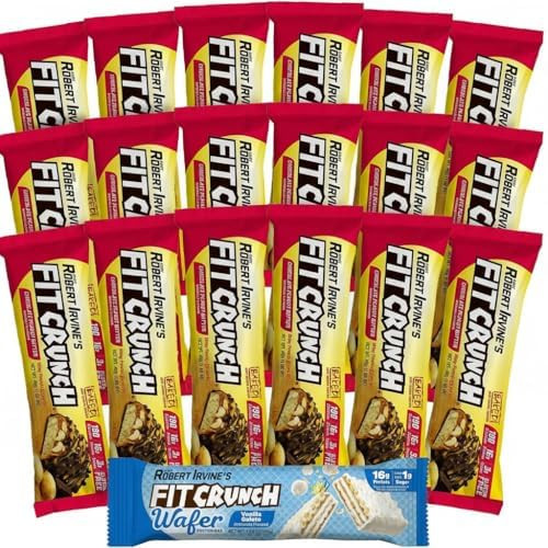 Fit Crunch Snack Size Protein Bars 6Layer Baked Bar 3G Of Sugar & Soft Cake Core (18 Peanut Butter Bars + 1 Vanilla Wafer Bar)