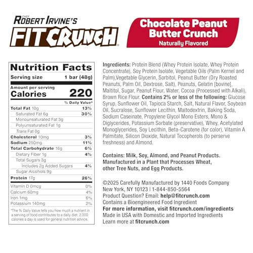 Fit Crunch Protein Bars Snack Size Value Pack Gluten Made With Whey Proteins (20 Snack Size Bars Peanut Butter Crunch)