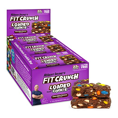 Fit Crunch Loaded Cookie Protein Bar High Protein Gluten Protein Snack (12 Cookie Bars Chocolate Deluxe)