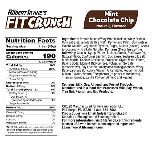 Fit Crunch Protein Bar Snack Size Protein Bar Gluten Value Pack (24 Snack Size Bars Mint Chocolate Chip)