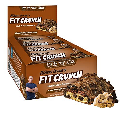 Fit Crunch Full Size Protein Bars 6Layer Baked Bar 6G Of Sugar Gluten & Soft Cake Core (12 Bars Peanut Butter)