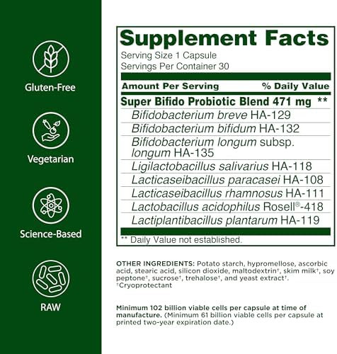 Flora Super Bifido Plus 102 Billion Cfu Raw Probiotics For Men & Women Bifidobacterium Lactobacillus Digestion Ibs Immune System Gut Balance Supplements 30 Vegetarian Capsules