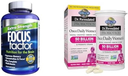 Focus Factor Adults Extra Strength Brain Supplement 120 Count & Garden Of Life Dr. Formulated Women'S Probiotics 50 Billion 30 Capsules