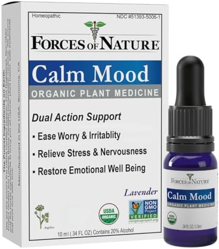 Forces Of Nature Calm Mood (0.34 Fl Oz) & Focus More (0.34 Fl Oz) Bundle “ Organic Sublingual Tinctures With Plantbased Ingredients To Relieve Stress Boost Mood Sharpen Focus & Support Clarity