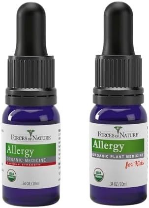 Forces Of Nature Allergy Relief Bundle “ Adults (0.34 Fl Oz) & Kids (0.34 Fl Oz) Organic Sublingual Drops For Sneezing Itchy Eyes Runny Nose Indoor/Outdoor & Seasonal Allergies Nondrowsy
