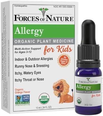 Forces Of Nature Kids Allergy Relief Organic Homeopathic Medicine Immune Support & Multi Symptom For Ages 312 Indoor & Outdoor Allergies Itchy Eyes Runny Nose Sinus Pressure Non Drowsy