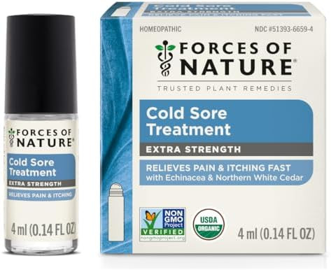 Forces Of Nature Cold Sore Treatment Extra Strength Hbalm Organic Fast Relief For Cold Sores & Fever Blisters W/Eea & Northern White Cedar Reduces Pain Calms Swelling 0.37 Fl Oz