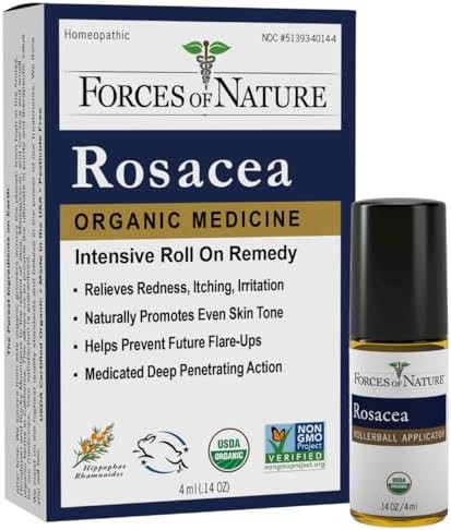 Forces Of Nature Natural Organic Rosacea Treatment Fast Acting Relief For Redness Pimples Dryness & Irritation Facial Care To Repair Skin Even Skin Tone Nongmo 0.14 Fl Oz
