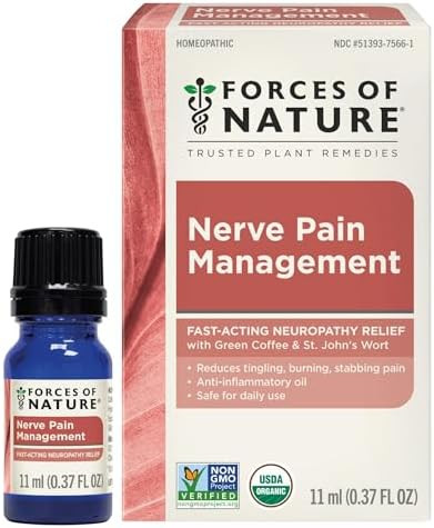 Forces Of Nature Nerve Pain Management Organic Topical Relief For Neuropathy & Nerve Discomfort Homeopathic Medicine Supports Relief From Shooting Pains For Back Hands Legs & Feet 1 Fl Oz