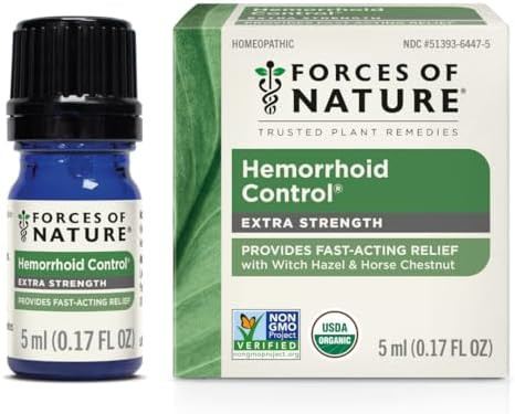 Forces Of Nature Hemorrhoid Control Extra Strength Organic Homeopathic Medicine With Witch Hazel Horse Chestnut And Soothing Essential Oils For Itching Swelling & Discomfort 5Ml (0.17 Fl Oz)