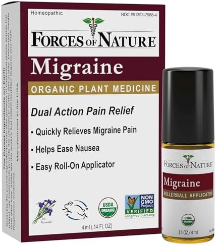 Forces Of Nature Natural Organic Migraine Pain Relief Topical Rollon Supports Prodrome Aura Headache Fatigue Light And Sound Sensitivity Nausea Associated With Migraines Nongmo 0.14 Fl Oz