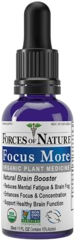 Forces Of Nature Organic Natural Focus More Brain Health Support With Dandelion & Wild Lettuce Sublingual Tincture Helps Support Memory Concentration Nongmo 0.34 Fl Oz