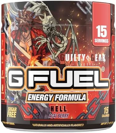 G Fuel Guilty Gear Hell Energy Drink Powder Pre Workout Caffeine Mix For Gaming Sugar Focus Amino Vitamin + Antioxidants 3.7Oz (Acai Berry 15 Servings)