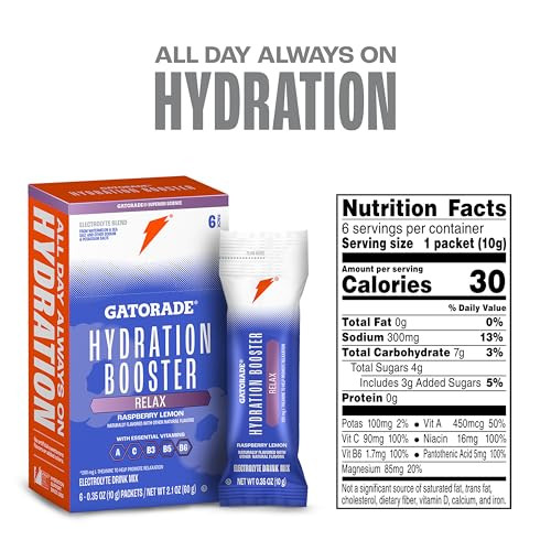 Gatorade Hydration Booster Electrolyte Drink Mix Powder Packets Relax And Unwind Raspberry Lemon Makes 20 Fl Oz (Pack Of 48)