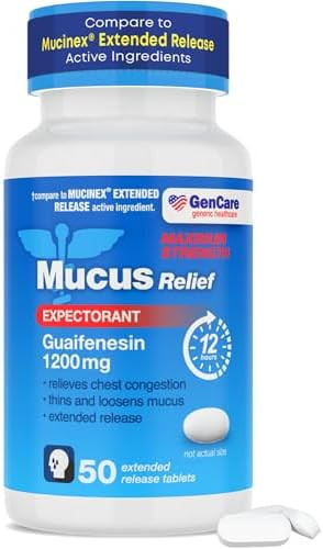 Gencare Mucus Relief Guaifenesin Maximum Strength 1200Mg (50 Tablets) Extended Release Expectorant For Chest Congestion & Cough Thins Mucus For 12 Hours