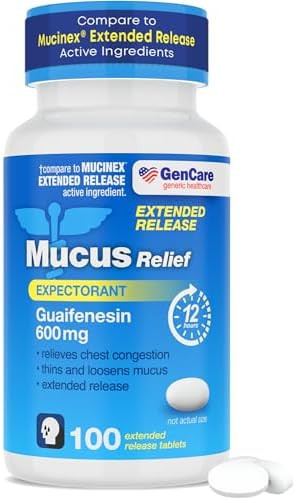 Gencare Mucus Relief Guaifenesin 600Mg (200 Tablets) Mucus Relief Expectorant For Congestion & Cough Extended Release Tablets For Immediate & Lasting Relief