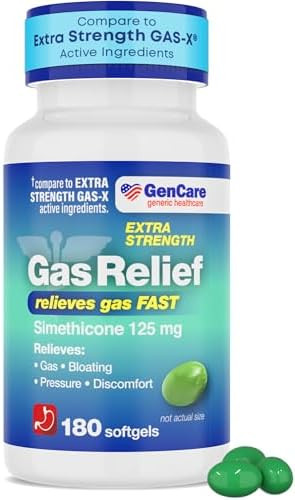 Gencare Extra Strength Gas Relief Simethicone 125Mg (180 Softgels) Maximum Strength Anti Gas Pills For Bloating Relief Pressure & Discomfort Compare To Uniqus Extra Strength Gas X
