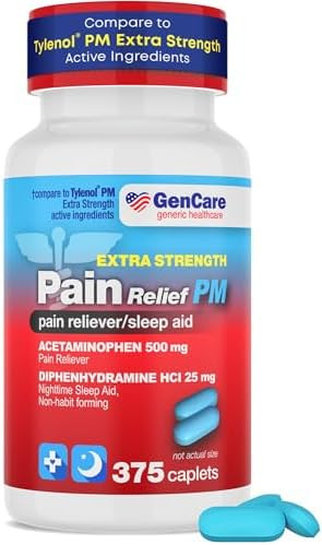 Gencare Extra Strength Acetaminophen Pm 500 Mg (375 Tablets) Ultimate Pain Relief & Sleep Support For Adults Quick Acting & Non Habit Forming Headache Relief Eases Aches & Joint Discomfort