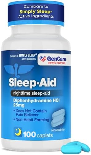 Gencare Sleep Aid Diphenhydramine Hcl 25Mg Blue Caps (100 Caplets) Non Habit Forming Nighttime Sleeping Pills For Adults To Fall Asleep Faster & Sleep Deeper Through The Night Sleep Aids