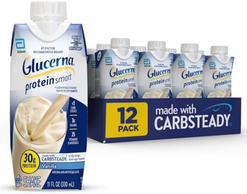 Glucerna Protein Smart Diabetes Care Shake Vanilla Diabetic Meal To Support Blood Sugar Management 30G Protein 150 Calories Ready To Drink 11Floz Bottle 12 Pack
