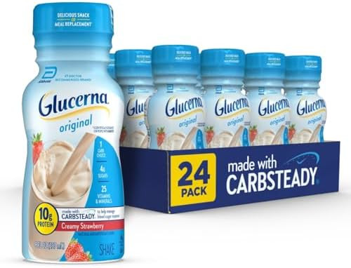 Glucerna Original Diabetes Care Shake Creamy Strawberry Diabetic Meal To Support Blood Sugar Management 10G Protein 180 Calories Ready To Drink 8Floz Bottle 24 Pack