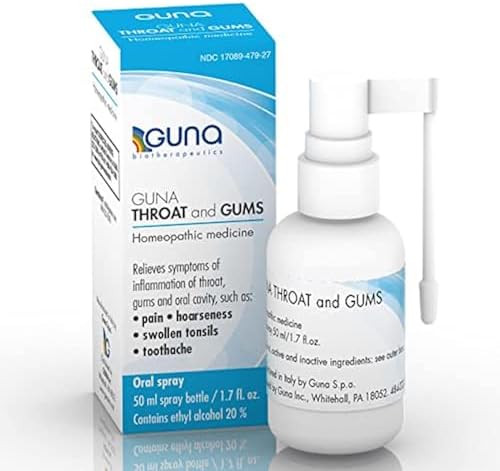 Guna Throat And Gums Homeopathic Soothing Throat Spray For Pain Hoarseness Swollen Tonsils Toothache 1.7 Ounce Oral Spray
