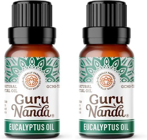 Gurunanda Eucalyptus Essential Oil 100% Pure Natural And Undiluted Aromatherapy Oil For Diffusers Aids In Congestion Relief Perfect For Massages (0.5 Fl Oz) (Pack Of 2)
