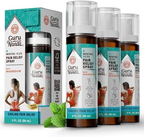 Gurunanda Menthol With Magnesium Spray For Pain Relief “ 10.5% Menthol Cooling Spray For Muscle Joint & Back Discomfort “ Nomess Fastacting Relief Pack Of 3