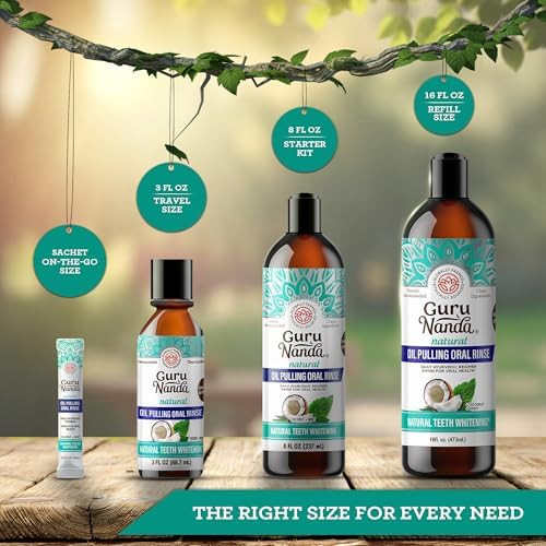Gurunanda Coconut Oil Pulling Fresh Breath & Whitening Mouthwash 16 Fl Oz And Gurunanda Teeth Whitening Strips 16 Day Treatments