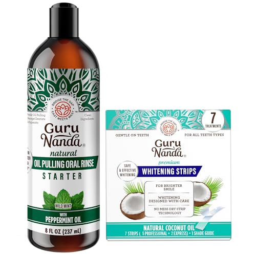 Gurunanda Glow Up Oral Care Bundle “ Natural Oil Pulling With Coconut & Peppermint & 7Day Teeth Whitening Strips For Brighter Smiles & Fresher Breath