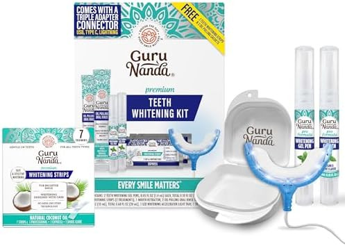 Gurunanda Complete Whitening Duo “ Wired Led Whitening Kit & 7Day Whitening Strips For Fast Even Teeth Whitening And A Brighter Confident Smile