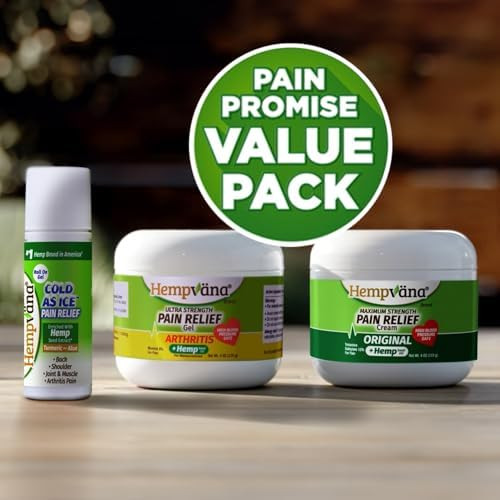 Hempvana Pain Promise Value 3 Pack: Asseenontv Fast Relief High Blood Pressure Safe W/Hemp Seed Oil (Max Strength Original + Arthritis + Cold As Ice Rollon) Arthritis Muscle & Joint Relief