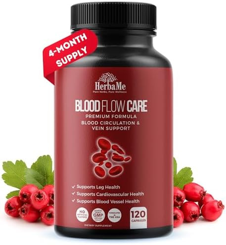 Herbame Blood Circulation Supplement 120 Capsules Supports Leg Vein Heart Vessels And Cardiovascular Health With Niacin Larginine Ginger Cayenne Pepper Hawthorn Diosmin Blood Flow Pills