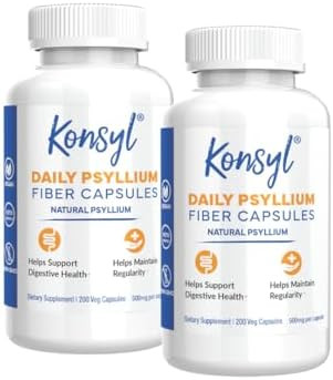 Konsyl Daily Psyllium Fiber Capsules Contains 1500Mg Of Allnatural Psyllium Husk Powder Per Serving Supports Digestive Health And Weight Management Goals+ (200 Count (Pack Of 2) Psyllium Husk)