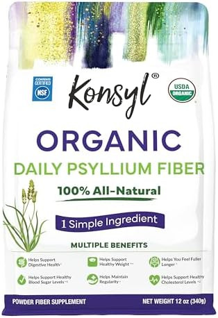 Konsyl Organic Psyllium Husk Powder 5G Of Plant Based Soluble Fiber Per Serving “ Usda Organic Nongmo Gluten Sugar Vegan 12 Ounce (Pack Of 1)
