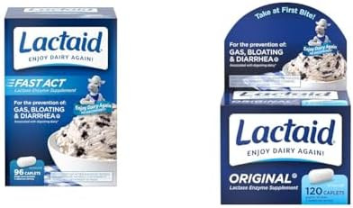 Lactaid Fast Act Lactose Intolerance Caplets With Lactase Enzyme Dairy Relief From Gas Bloating & Diarrhea 9000 Fcc Lactose Intolerance Pills 96 Individual Travel Onthego Packs (96 X 1 Ct)