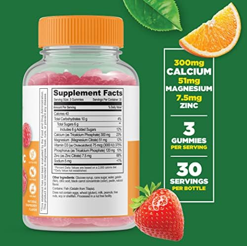 Lifeable Calcium Magnesium Zinc & Vitamin D + Zinc 50Mg Gummies Bundle Great Tasting Vitamin Supplement Gluten Gmo Chewable